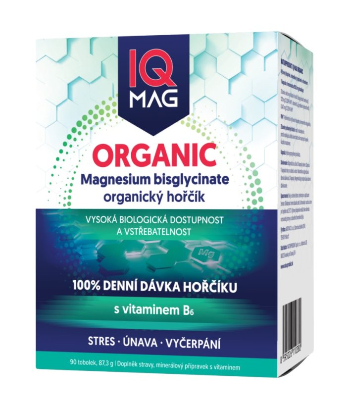 IQ Mag ORGANIC Magnesium + B6 (organický horčík) 90 kapslí