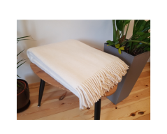 Vlněná deka se střapci – novozélandská vlna, 500 g/m2, krémová
