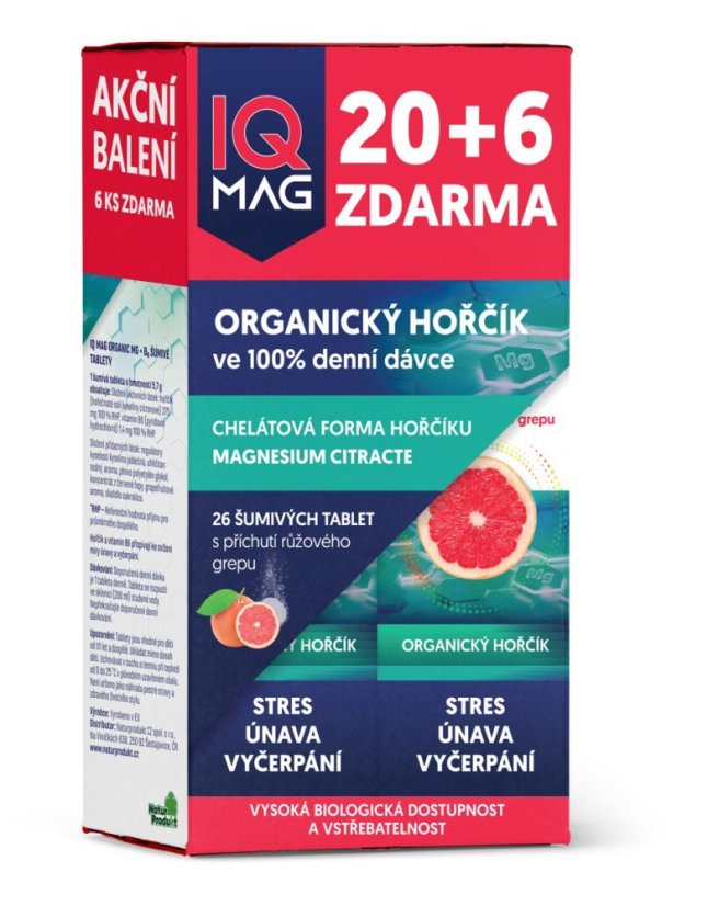 IQ Mag ORGANIC Mg + B6 šumivé tablety 26 tbl