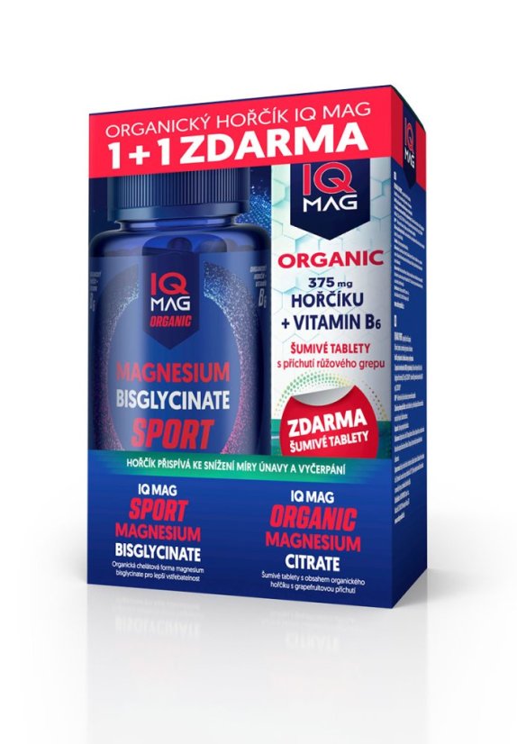 IQ Mag 1+1 SPORT organický hořčík bisglycinát + B6 1 sada