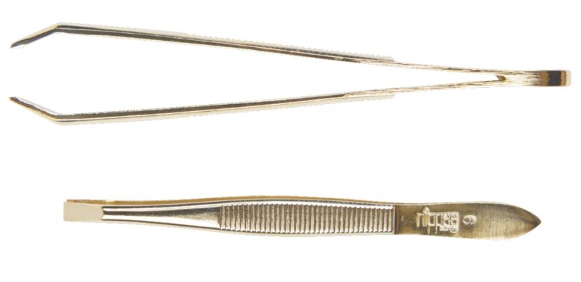 Pinzeta rovná, lomená, zlacená 8 cm NIPPES Solingen