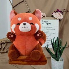 🐼 Plyšová panda červená – polštářek a měkká deka v jednom 2v1