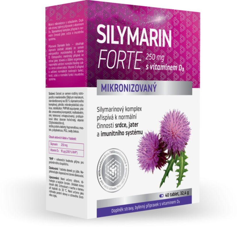 Silymarin Forte 250 mg - Mikronizovaný ostropestřec s vit D3 - 40 tablet