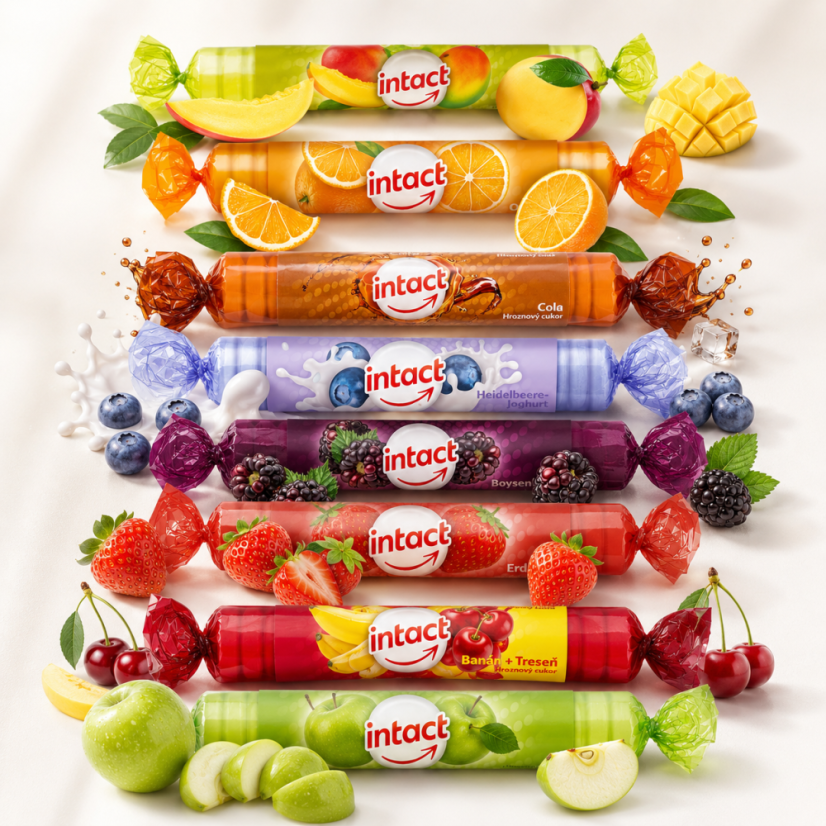 Intact Pastilky z hroznového cukru s vitaminem C, mix příchutí 40 g.