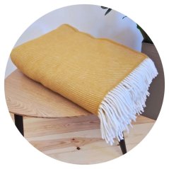 Vlněná deka se střapci – 100% vlna, 500 g/m2, žlutá
